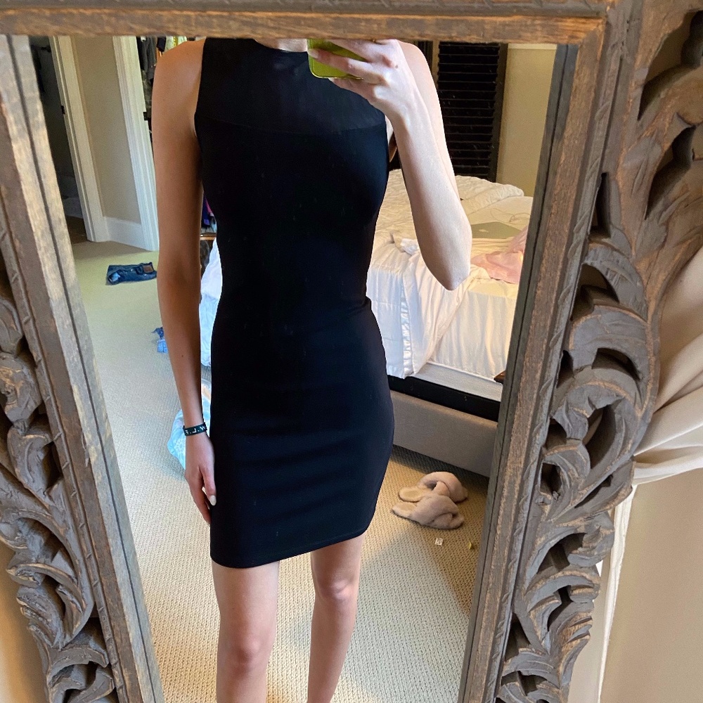 Black Dress with Mesh and Leather details